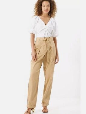 Tanya Taylor Khaki Paperbag High-Rise Trousers